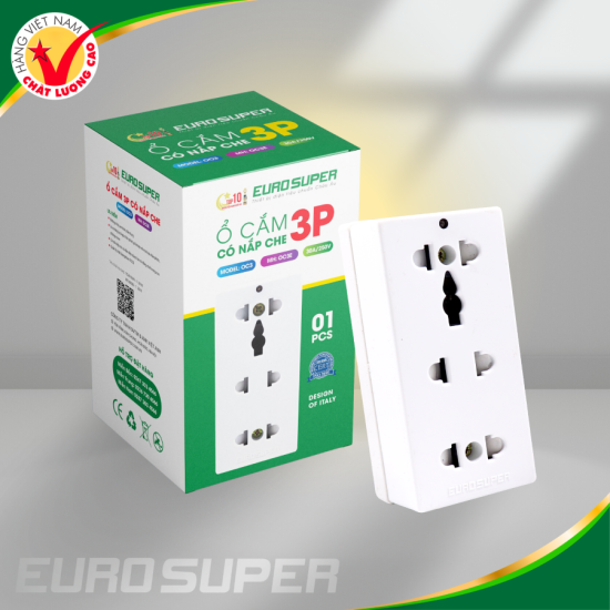 Ổ CẮM 3 CỬA CÓ NẮP CHE 