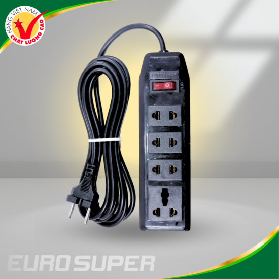 Ổ CẮM 4 CỬA MÀU ĐEN 1500W DÂY 3M