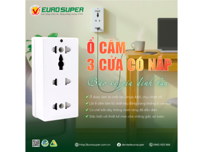 Ổ CẮM 3 CỬA CÓ NẮP CHE - AN TOÀN CHO BÉ, YÊN TÂM CHO MẸ