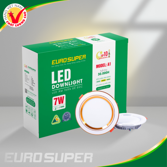 ĐÈN LED ÂM TRẦN A5E 7W ĐẾ ĐÚC VIỀN VÀNG - ĐỔI MÀU