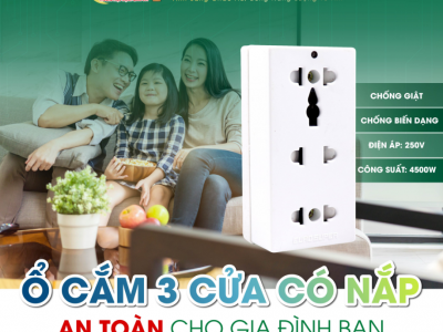  Ổ CẮM 3 CỬA CÓ NẮP CHE - AN TOÀN CHO GIA ĐÌNH BẠN (NEW)